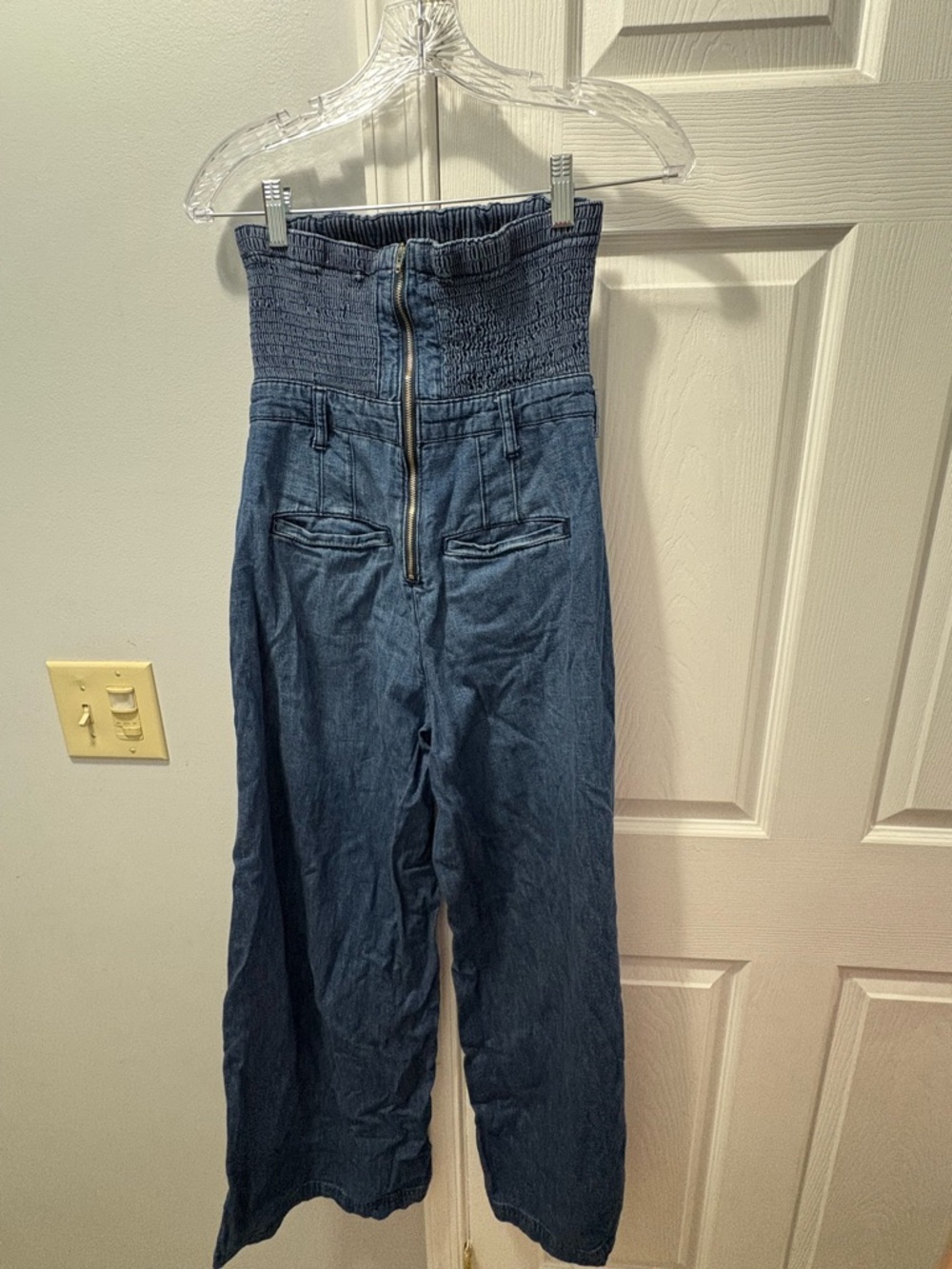 Pilcro Anthropologie The Skipper Strapless Denim Wide Leg Jumpsuit Size 2 - Picture 4 of 5